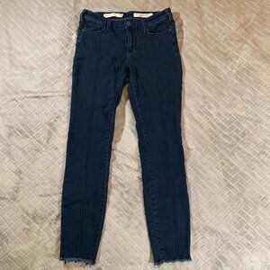 Pilcro Womens 27 Denim Jeans Blue Mid Rise Skinny Ankle Fray Dark Wash Stretch